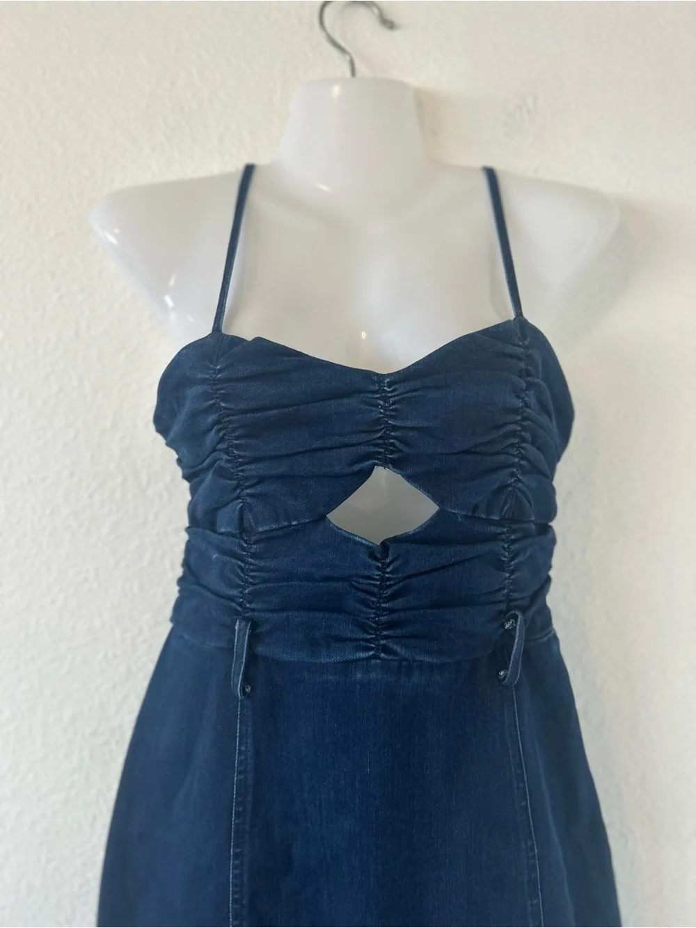 Free People Serenity Ruched Denim Midi Dress Midnight Size S